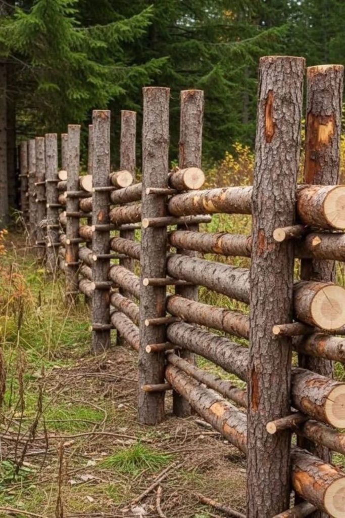 Log slice artistic wood fence