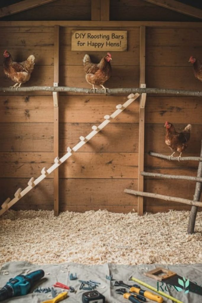 Log slice stair step chicken roost platform