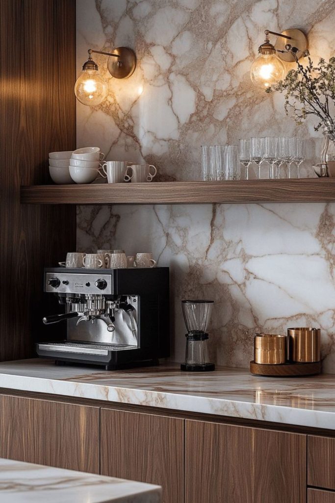Luxury marble elegant espresso coffee bar design.