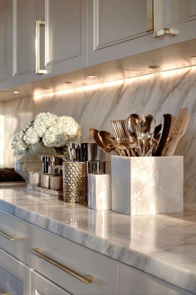 Marble gold luxury elegant kitchen styling