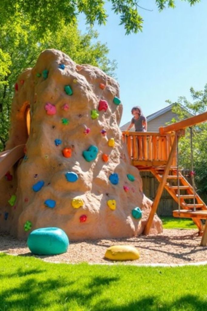 Cimbing rock wall kids backyard strength adventure play