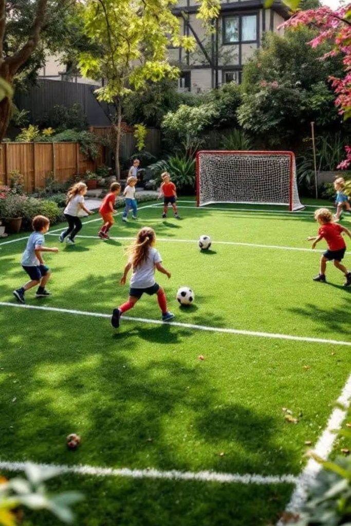 Mini football backyard kids sports field area.
