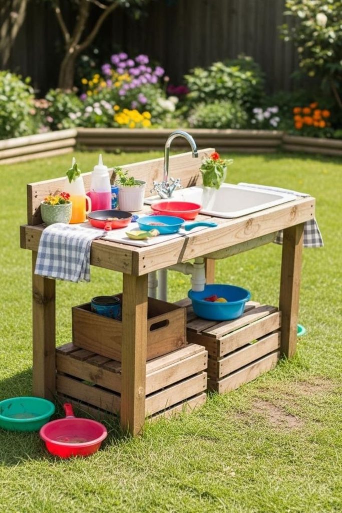 Outdoor kitchen play kids pretend cooking backyard setup