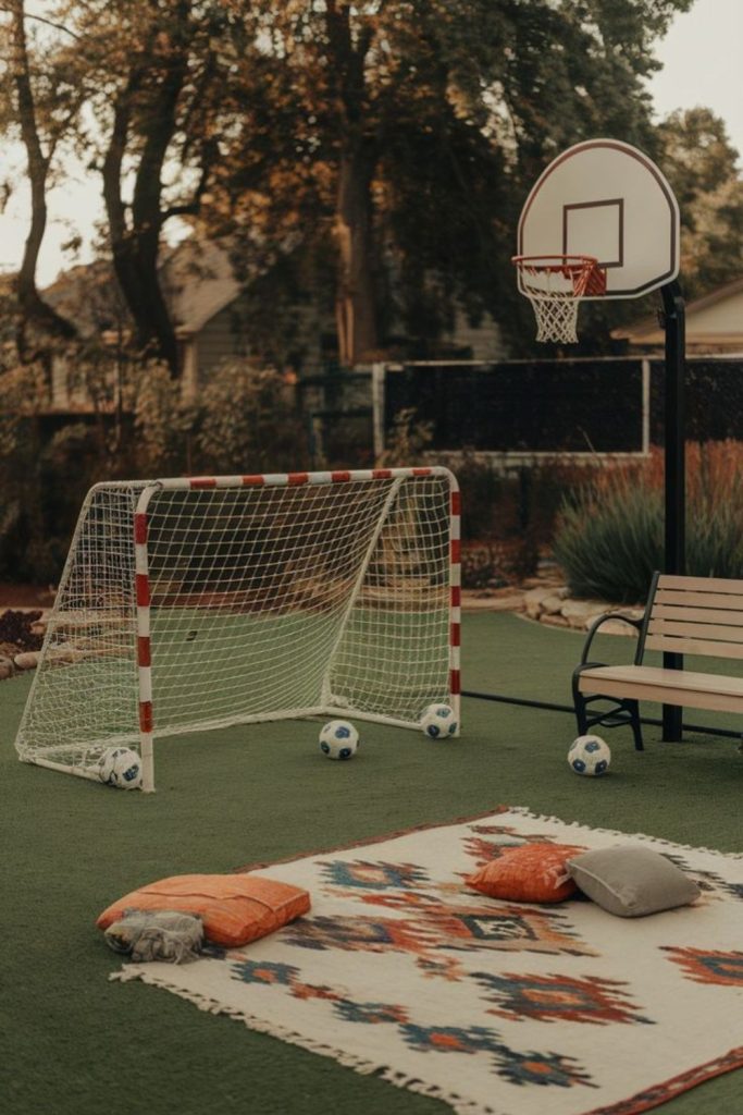 Mini soccer field backyard kids sports play.