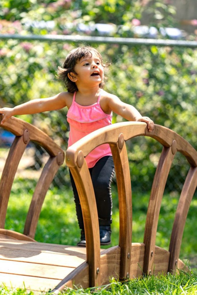 Wooden bridge adventure balance stepping backyard path
