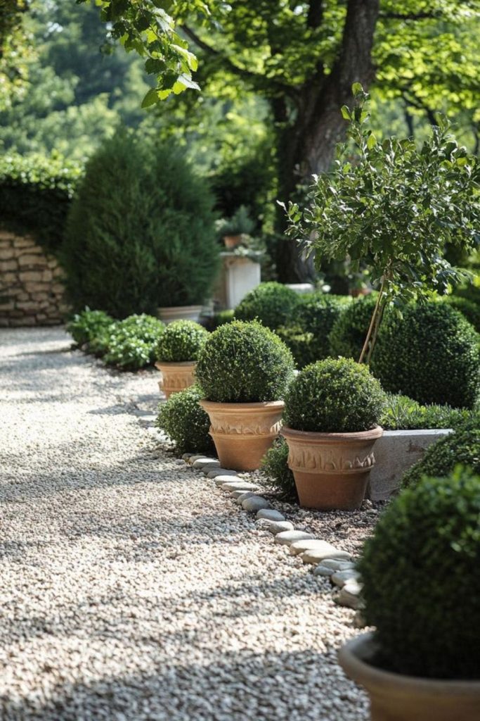 Minimal gravel Zen inspired French garden calm
