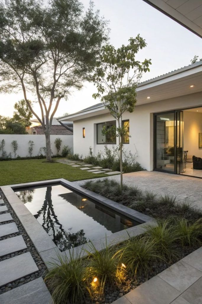 Reflecting pool minimalist front yard