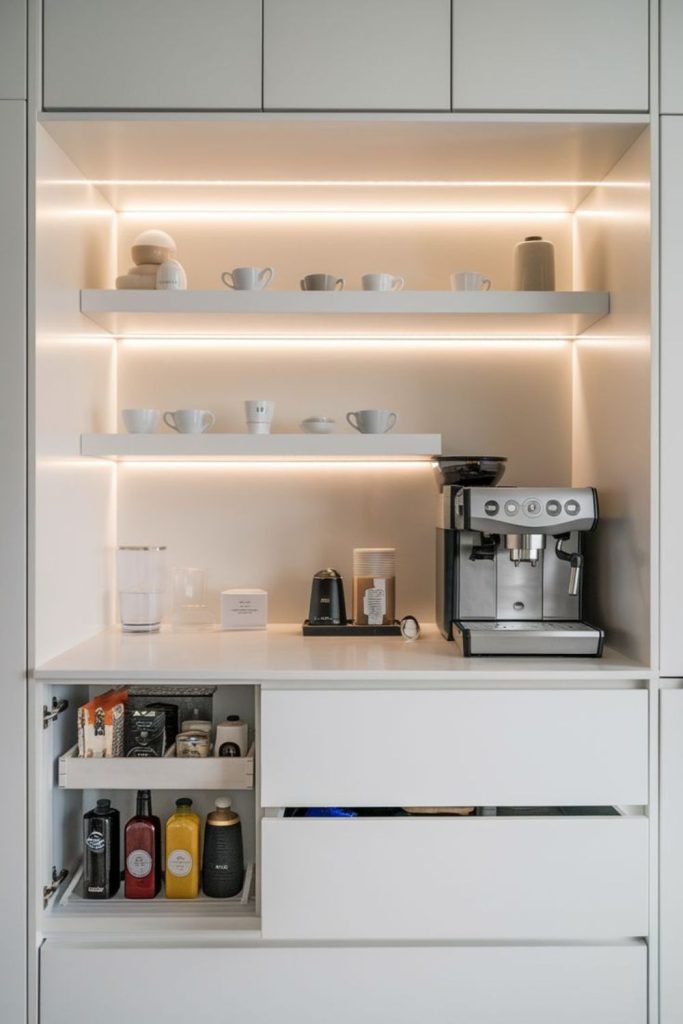 Clean minimalist white modern coffee brew space.