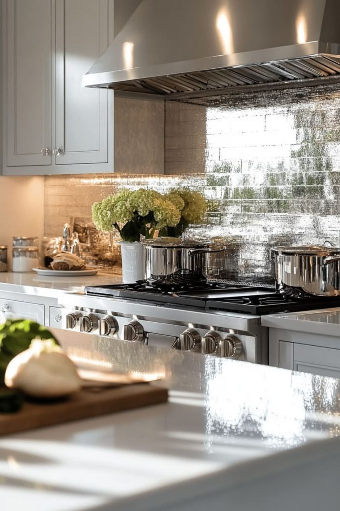 Chrome mirror luxury futuristic kitchen shine