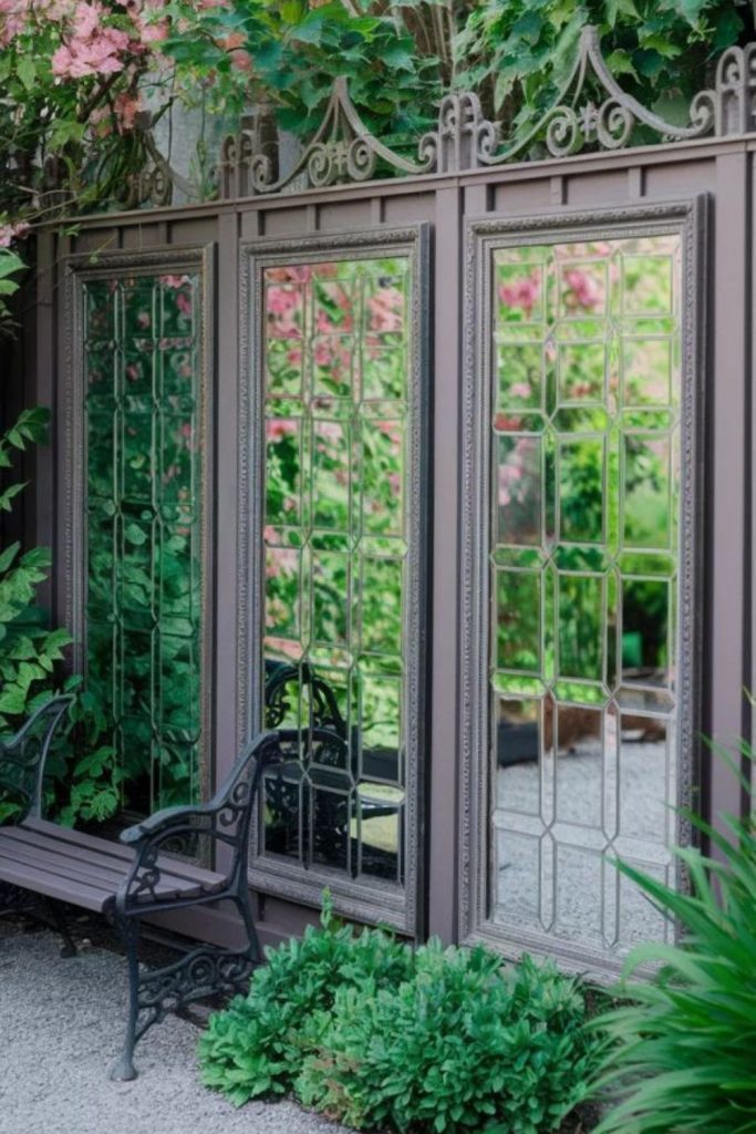 Mirror tile illusion garden fence