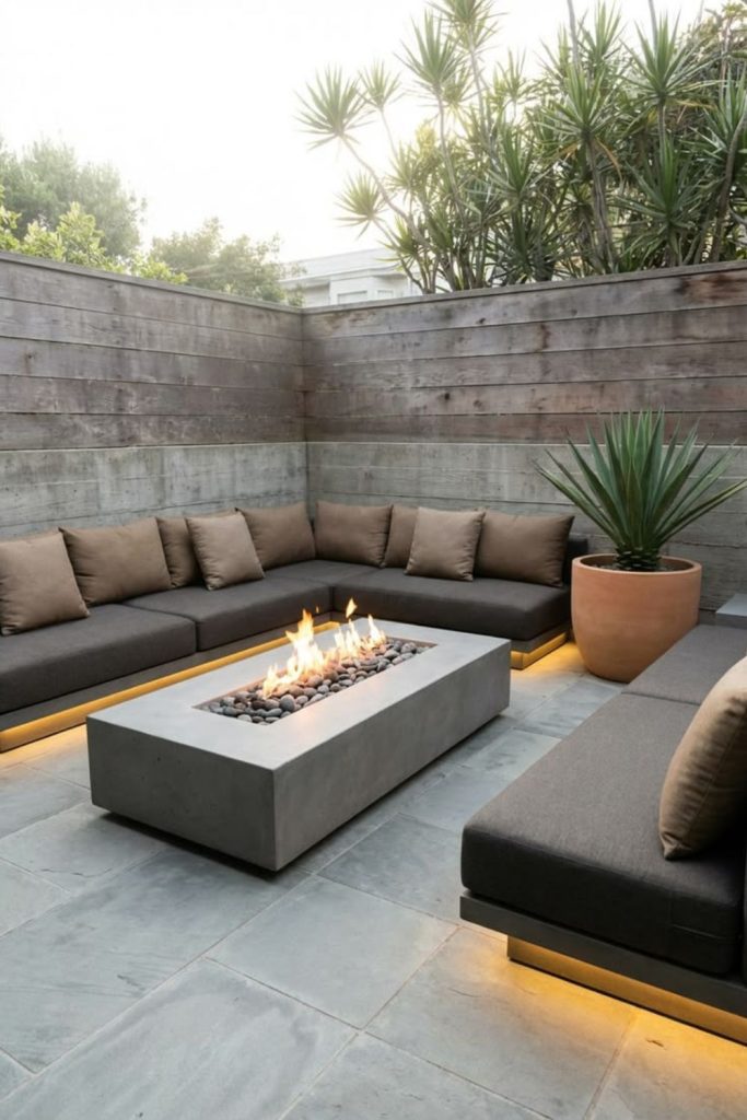 Modern concrete fire pit minimalist design