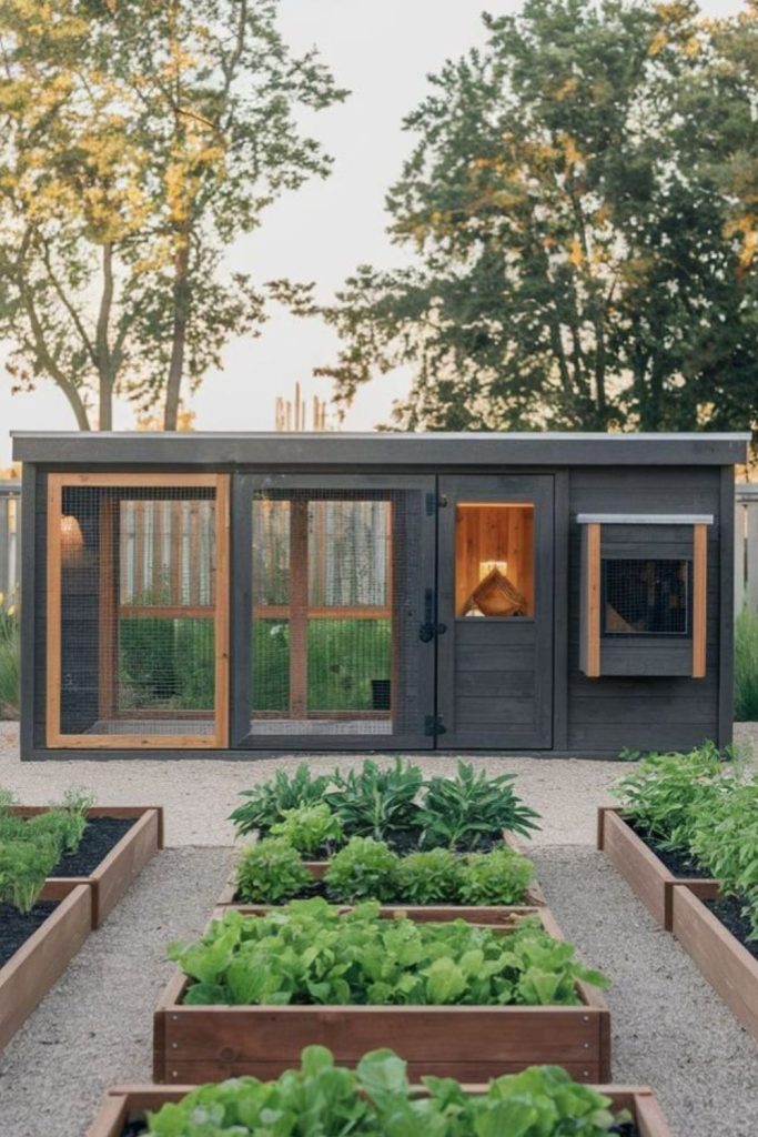 Modern glass panel bright coop interior