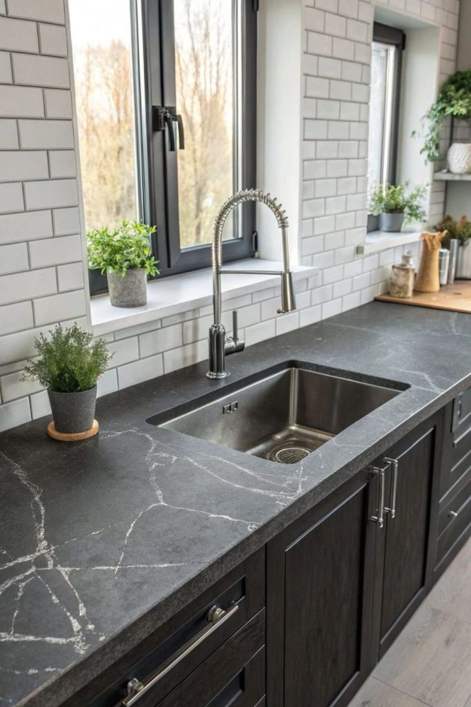 Monochrome graphite sharp modern kitchen design