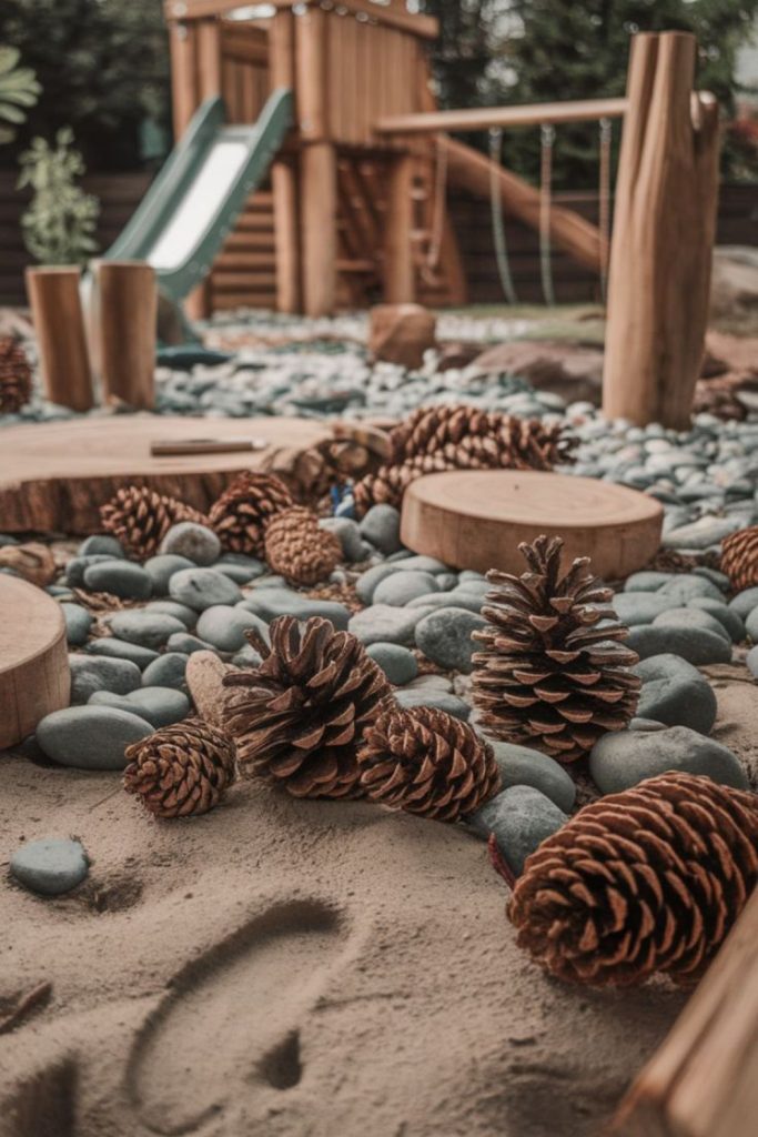 Moon pebble backyard adventure stone path layout.