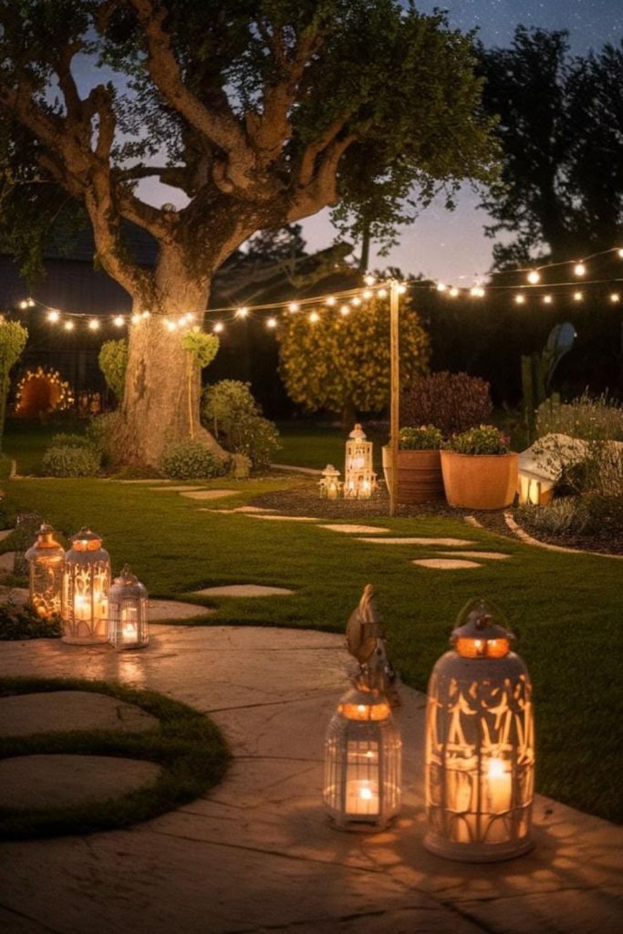 Moonlit lantern meadow garden party