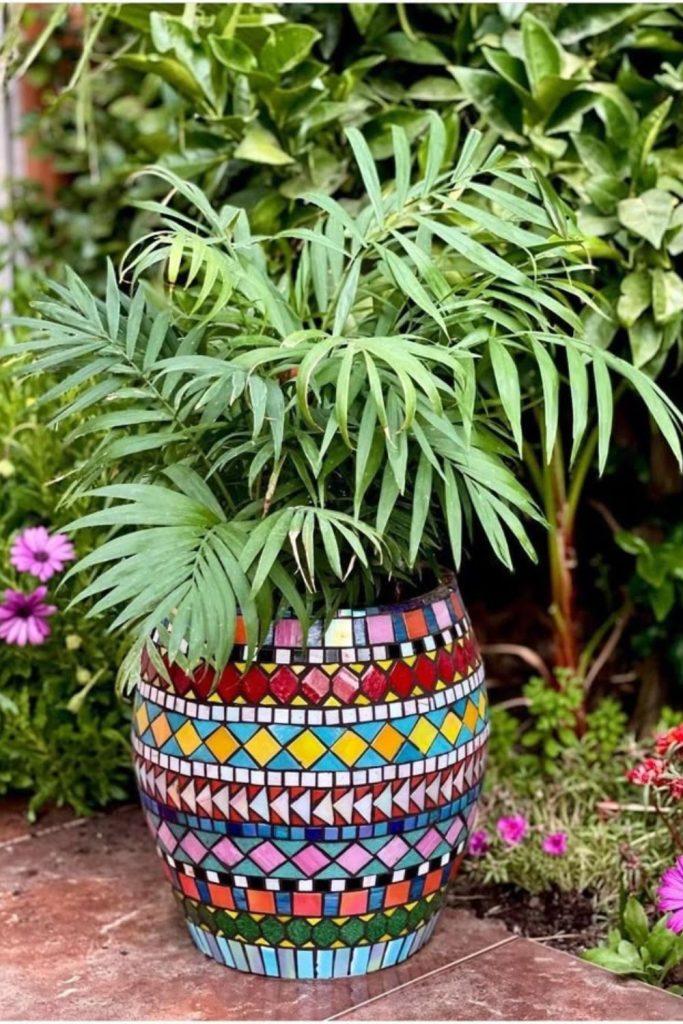 Mosaic tile decorative flower pot design.