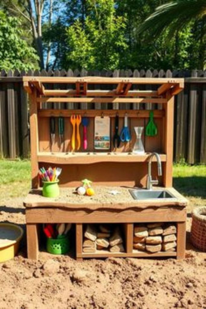 Mud kitchen creative messy outdoor cooking station.