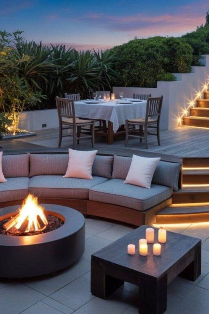 Multi level terrace fire pit seating