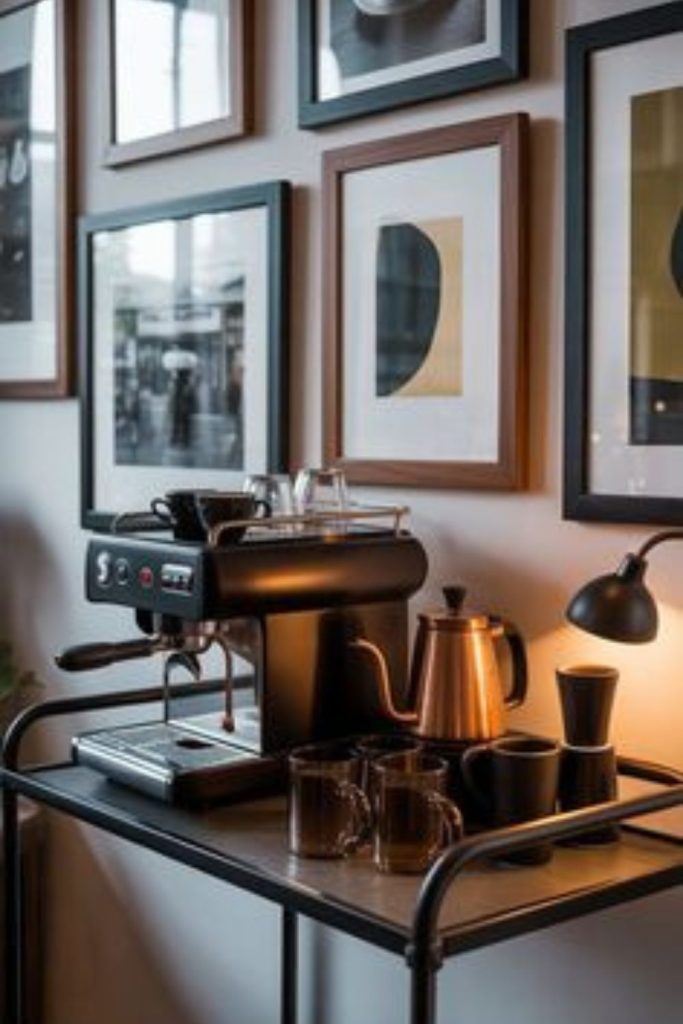 Music studio creative coffee bar lounge setup.