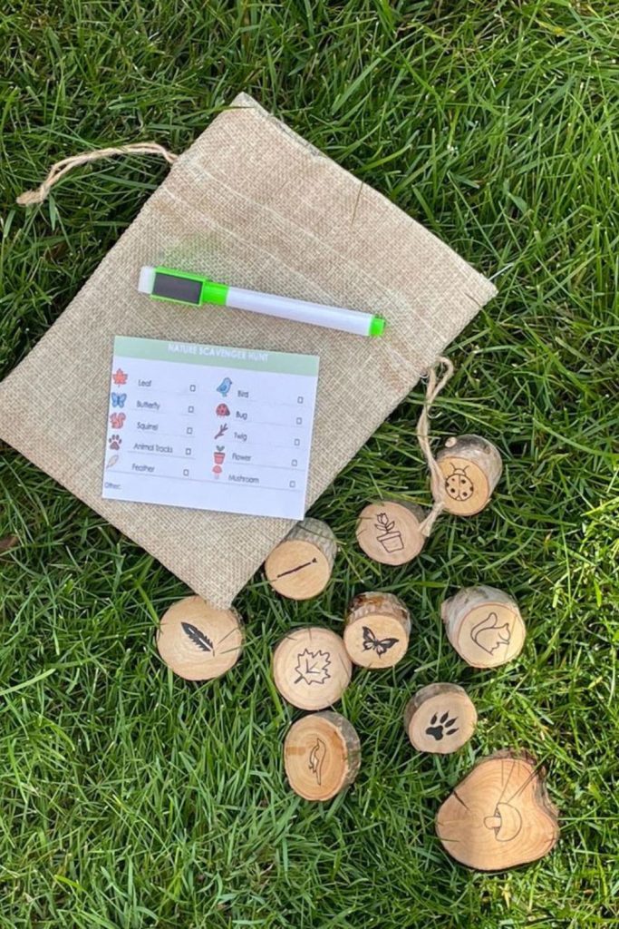 Nature scavenger hunt backyard exploration activity.