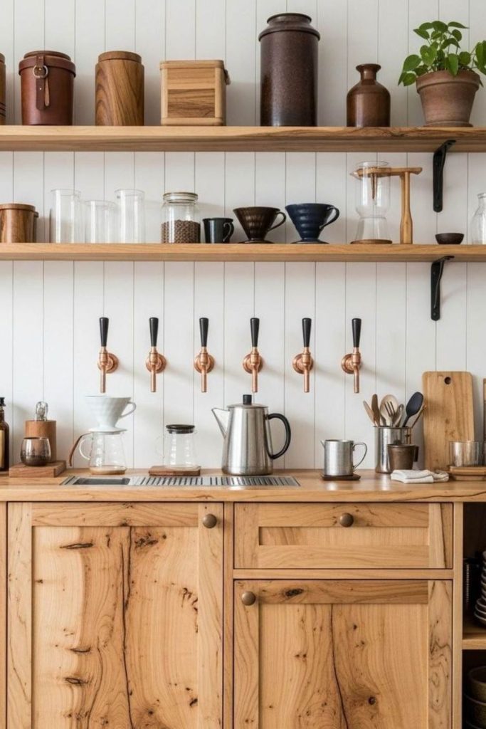 Nordic cabin warm cozy coffee retreat space.