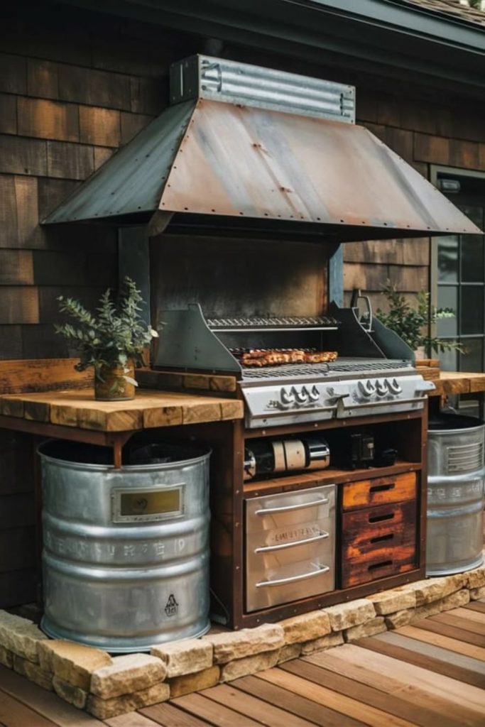Old desk converted grill station.