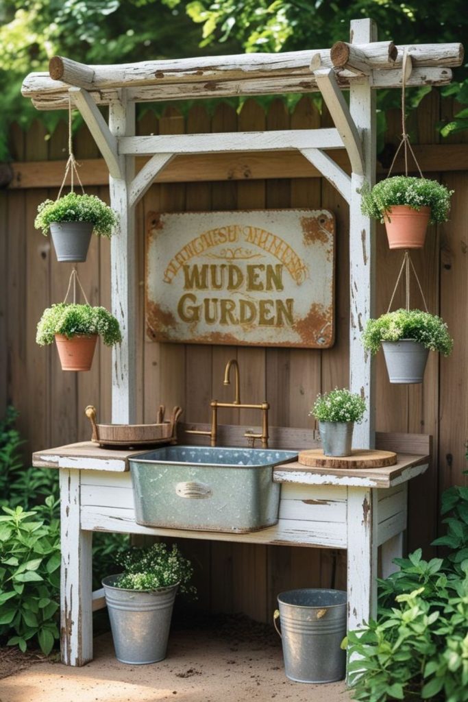 Repurposed sink garden mud kitchen setup