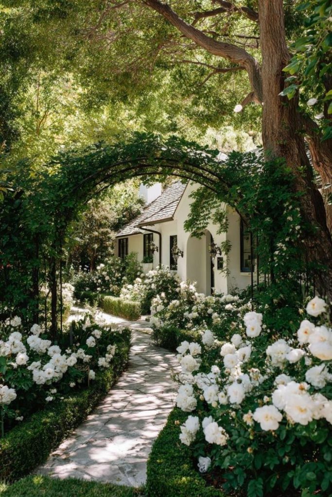 Serene orchard rows French countryside garden landscape