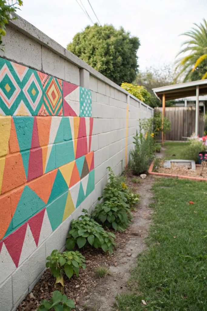 Painted cinder block fence design