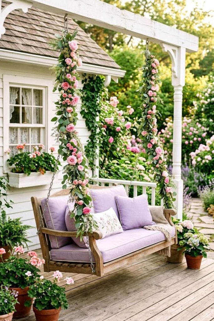 Painted cottage floral decorative swing bench