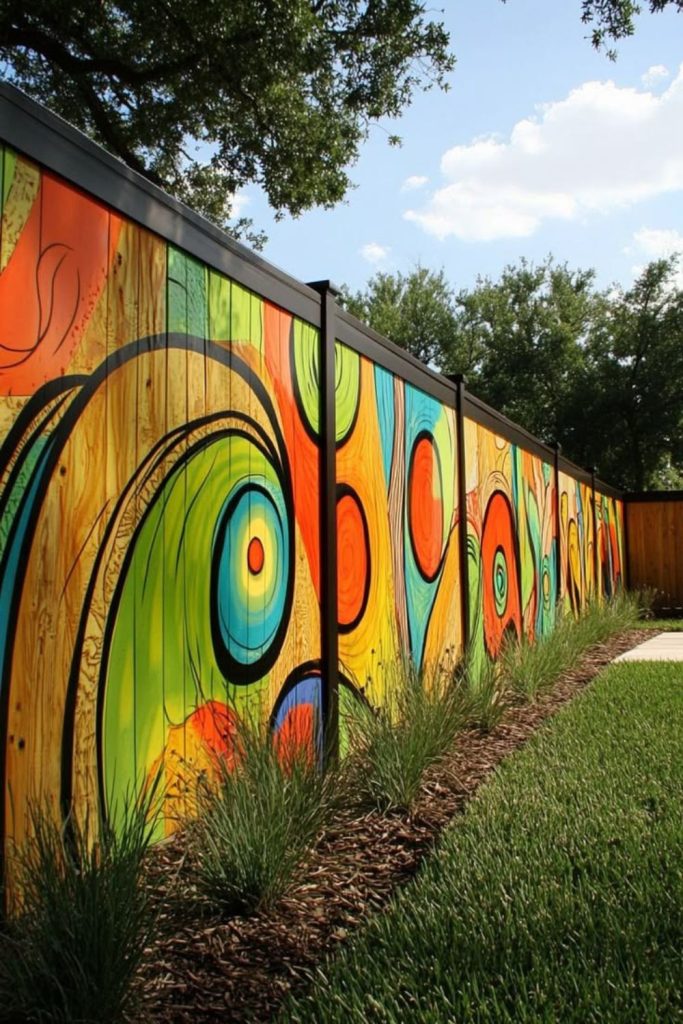 Colorful painted pallet artistic fence design