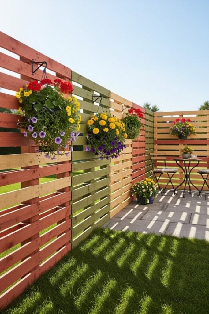 Vertical pallet garden privacy wall