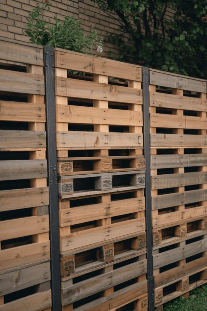 Rustic pallet privacy fence backyard