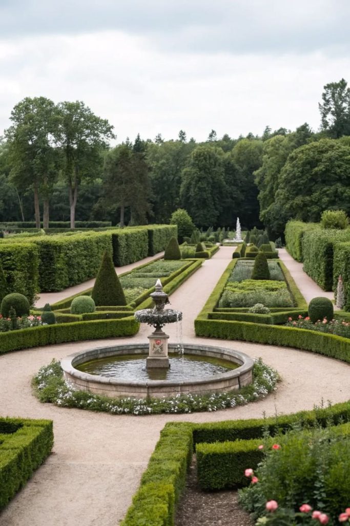 Intricate parterre floral geometric French design garden
