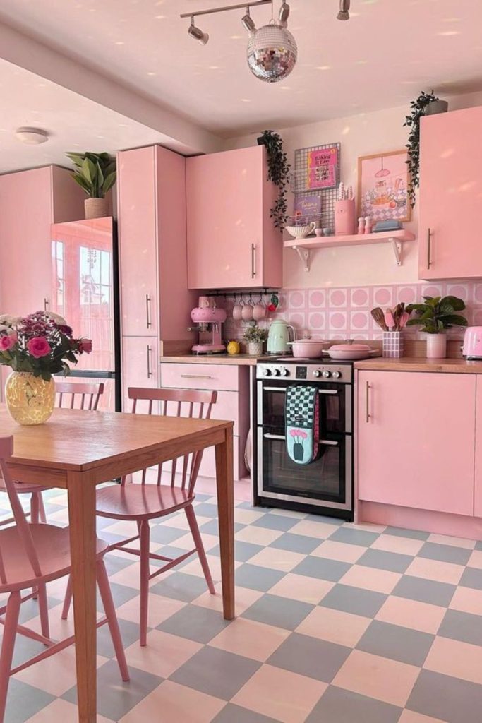 Pastel diner kitchen with retro vintage vibes.