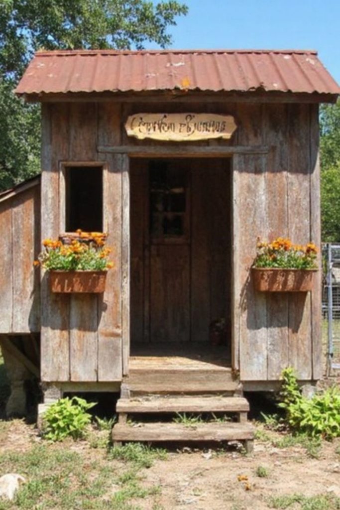 Patchwork mixed material chicken shelf coop structure