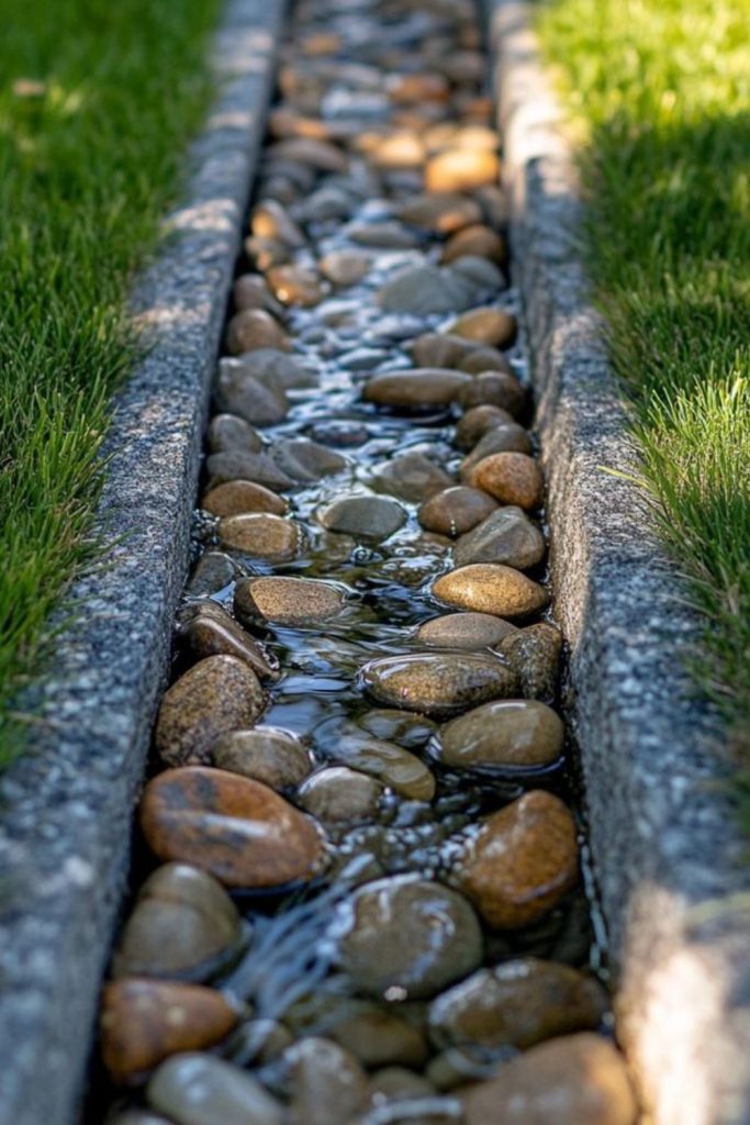 Pebble pathway drainage stones backyard flow