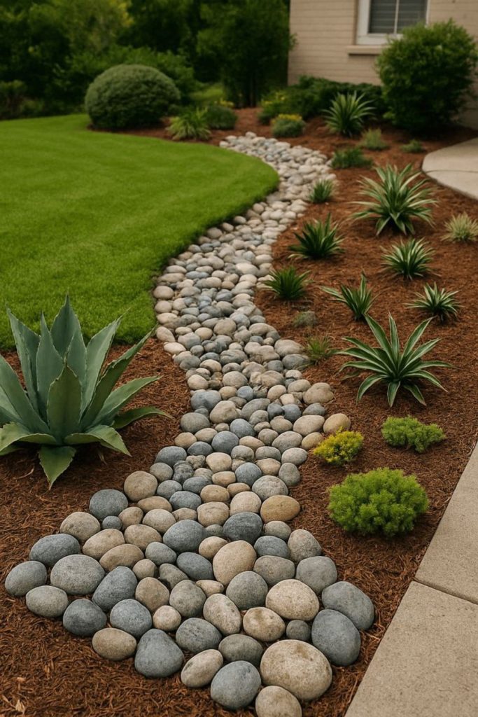 Pebble river flow landscape design