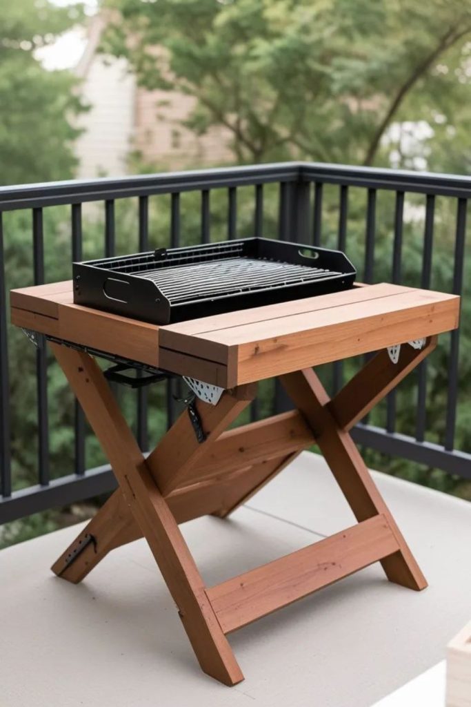 Picnic table grill extension setup.