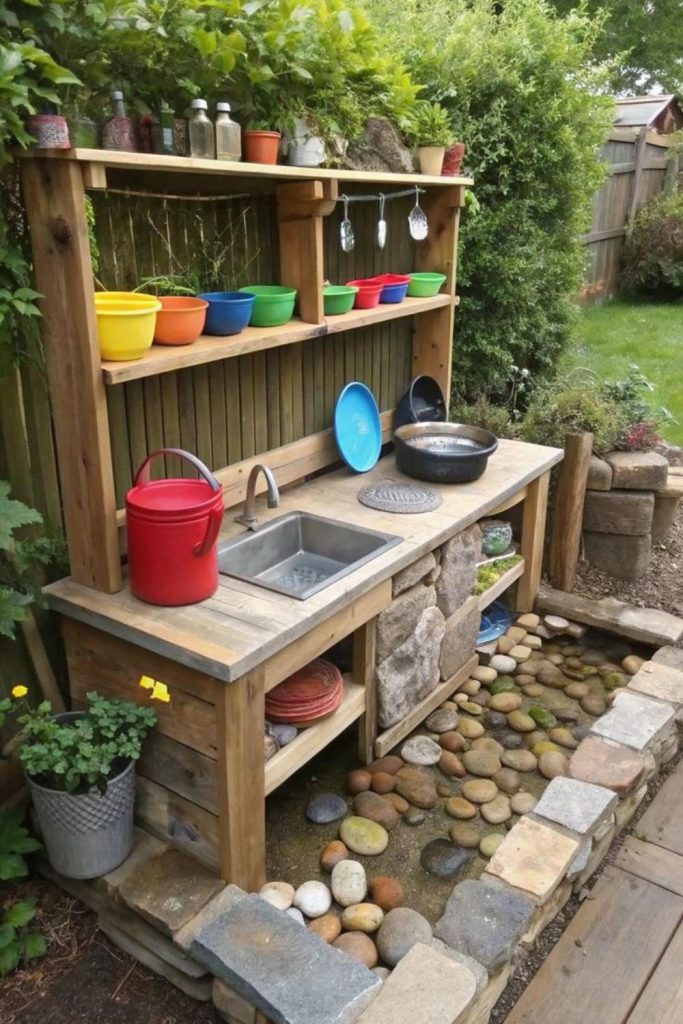 Plastic tub sensory mud mixing station