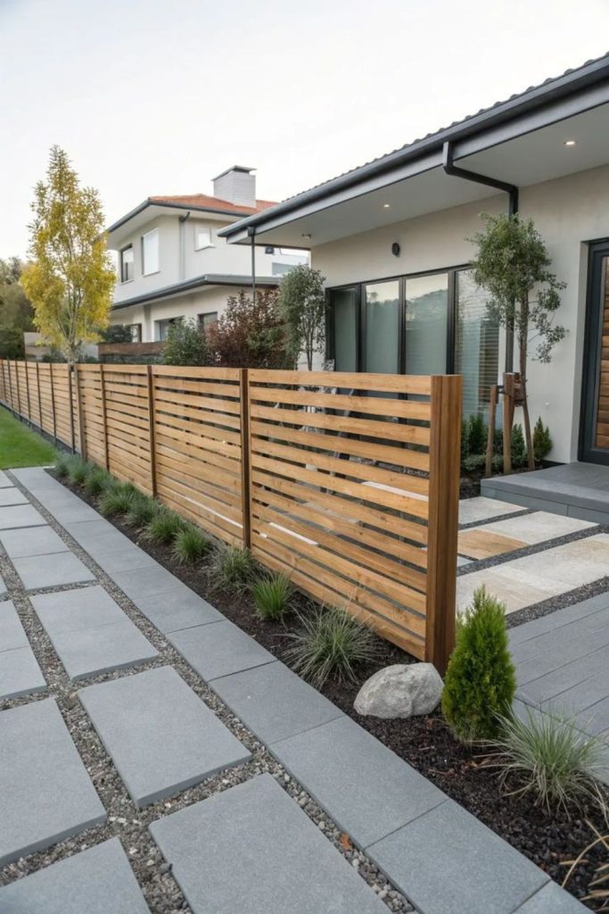 Minimal plywood panel privacy fence