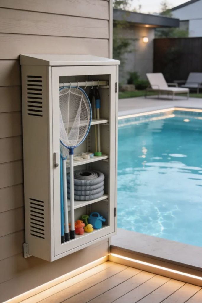 Poolside cabinet clean float storage cube
