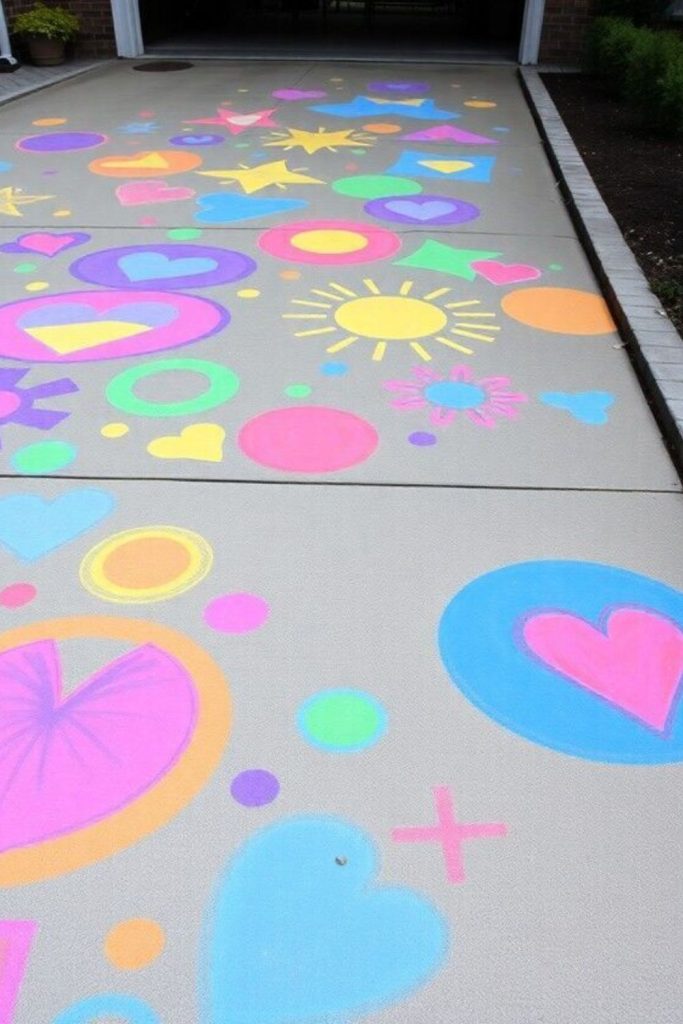 rainbow chalk ground kids creative drawing play zone