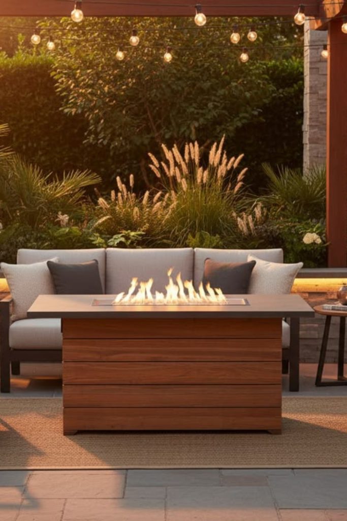 Raised platform stylish fire pit area