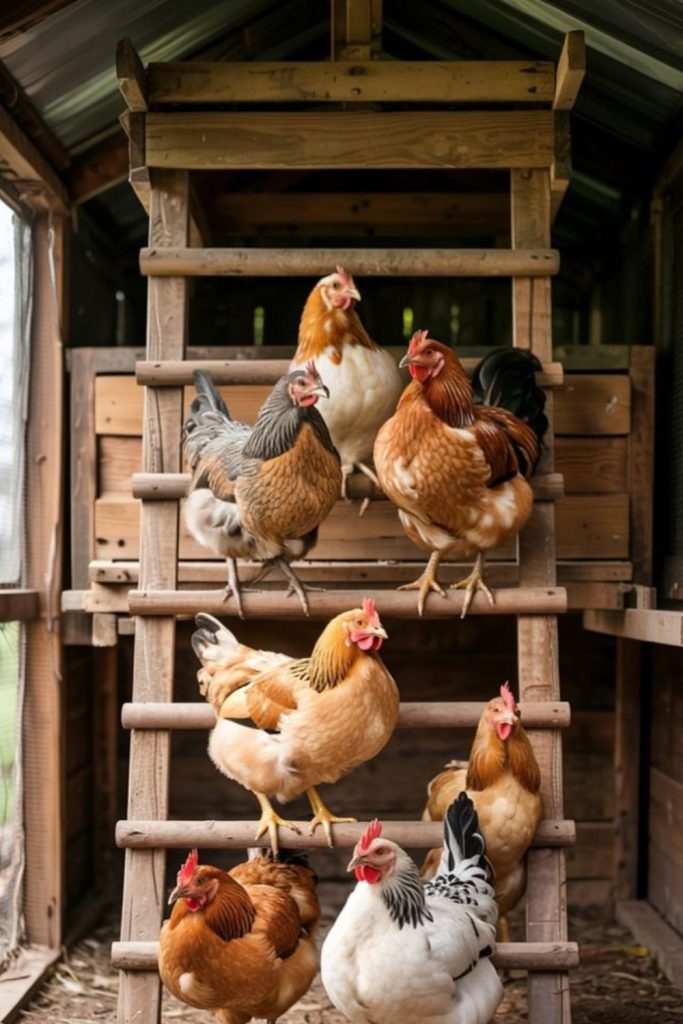 Reclaimed pallet tiered chicken roost structure design