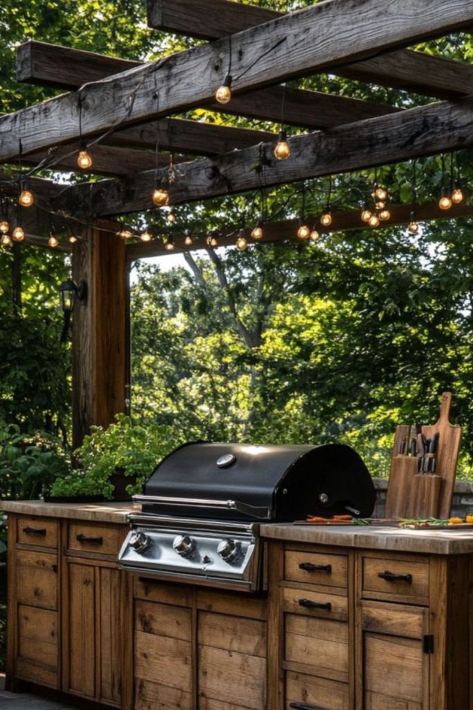 Reclaimed wood bench BBQ rustic seating.