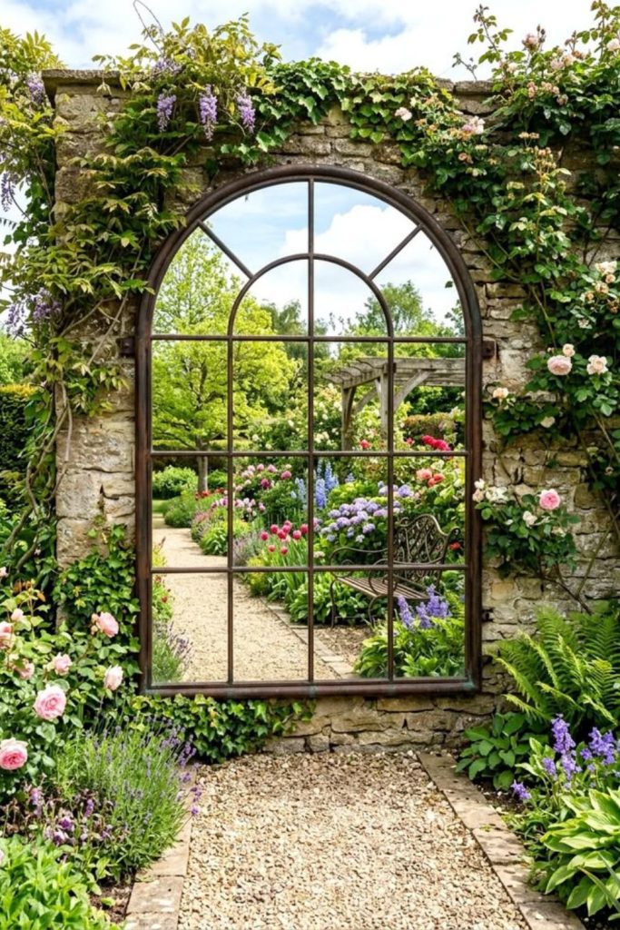 Still reflective water mirror tranquil French garden