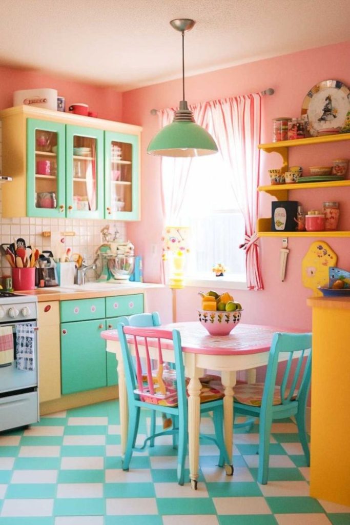 Retro neon candy pop colorful kitchen vibe.