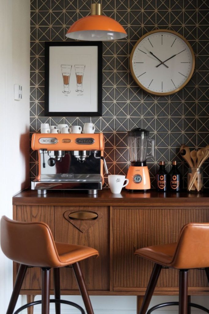 Retro diner colorful nostalgic coffee spot interior.