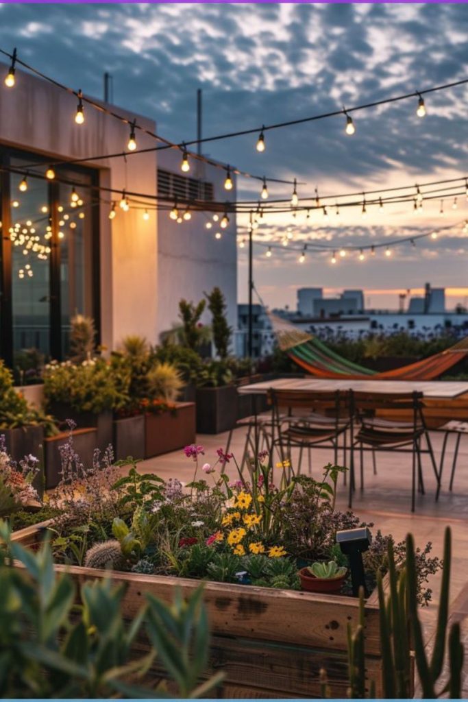 Rooftop garden skyline party escape